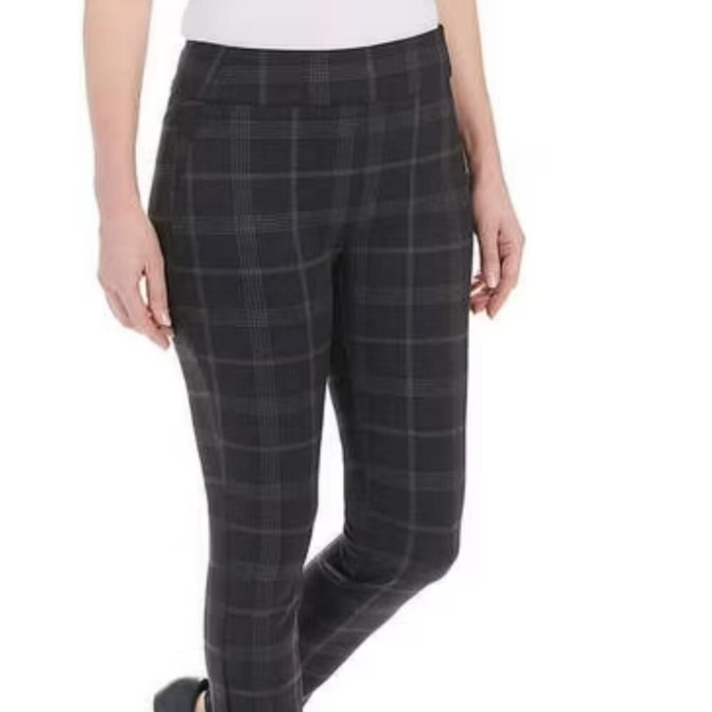 NWT Dalia Charcoal Plaid Trousers With Built In Tummy Control